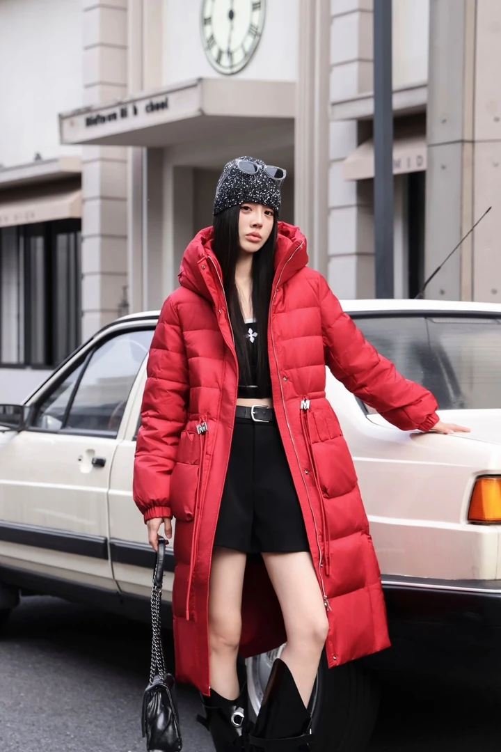 冬季时尚修身中长款收腰显瘦过膝女士90白鸭绒羽绒服3630