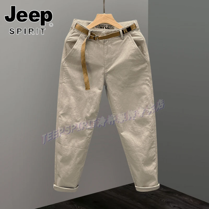 Jeep吉普时尚潮牌浅卡其男士休闲裤宽松直筒裤子青年百搭爆款长裤