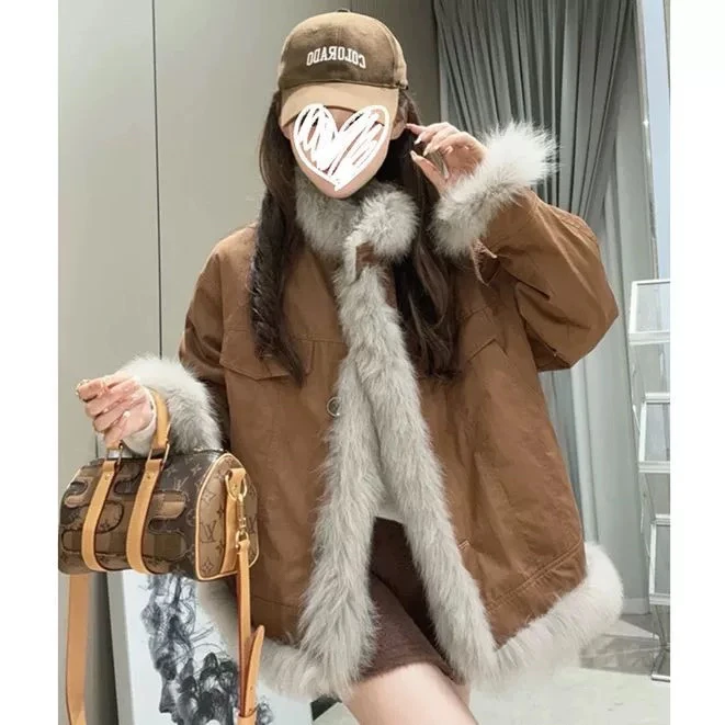 X66AB8022-时髦出街高级感秋冬新款内里毛毛保暖气质外套