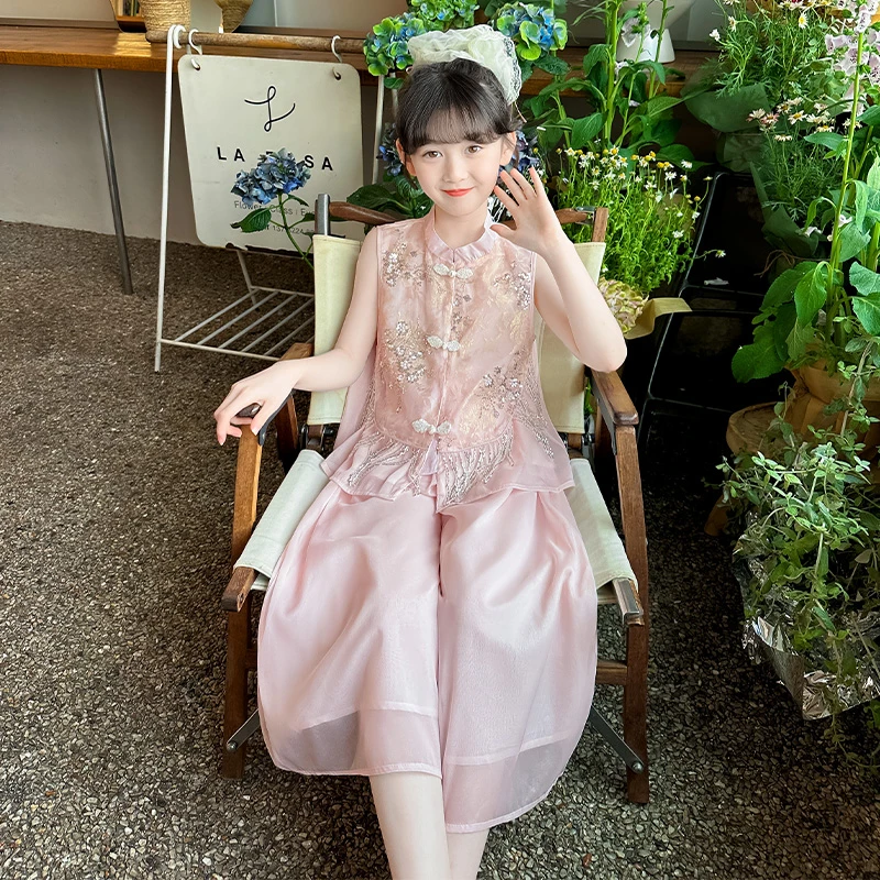 女童夏季国风套装新款小女孩新中式超仙无袖阔腿裤两件套古风夏装