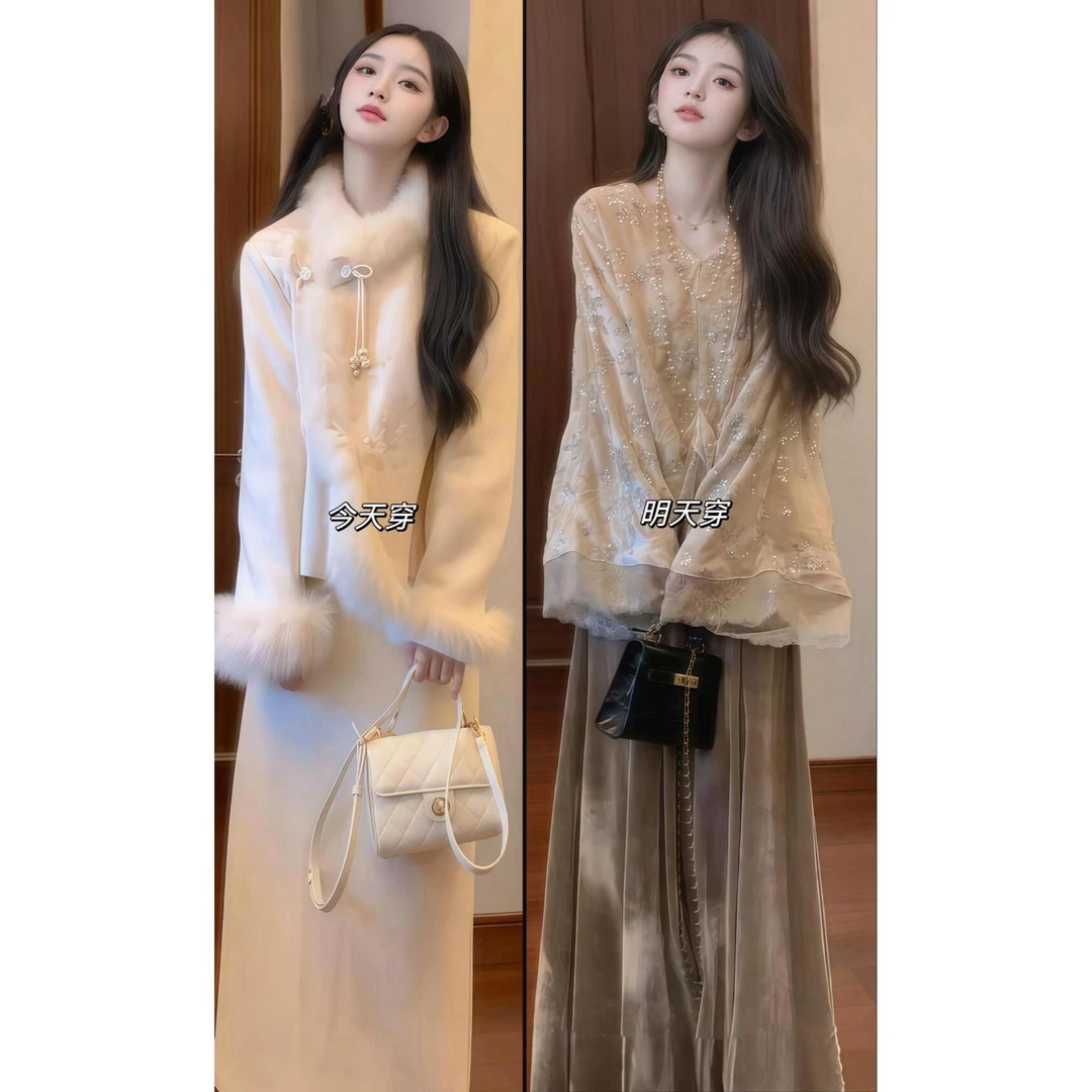 新中式国风冬装搭配一整套大码胖mm气质上衣阔腿裤高级禅意套装女