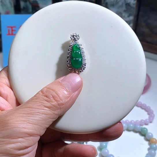翡翠银S925镀金镶嵌颈饰27
