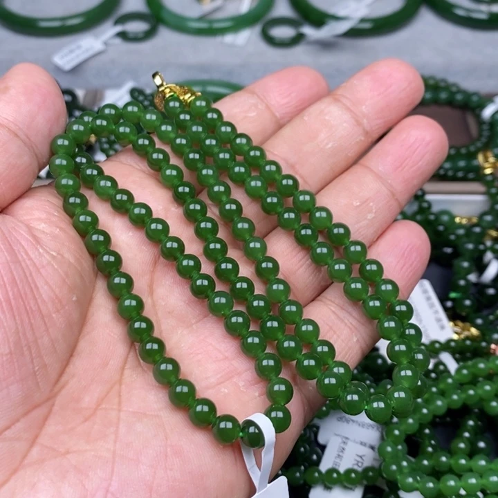 项链未镶嵌和田玉（碧玉）回**义6mm