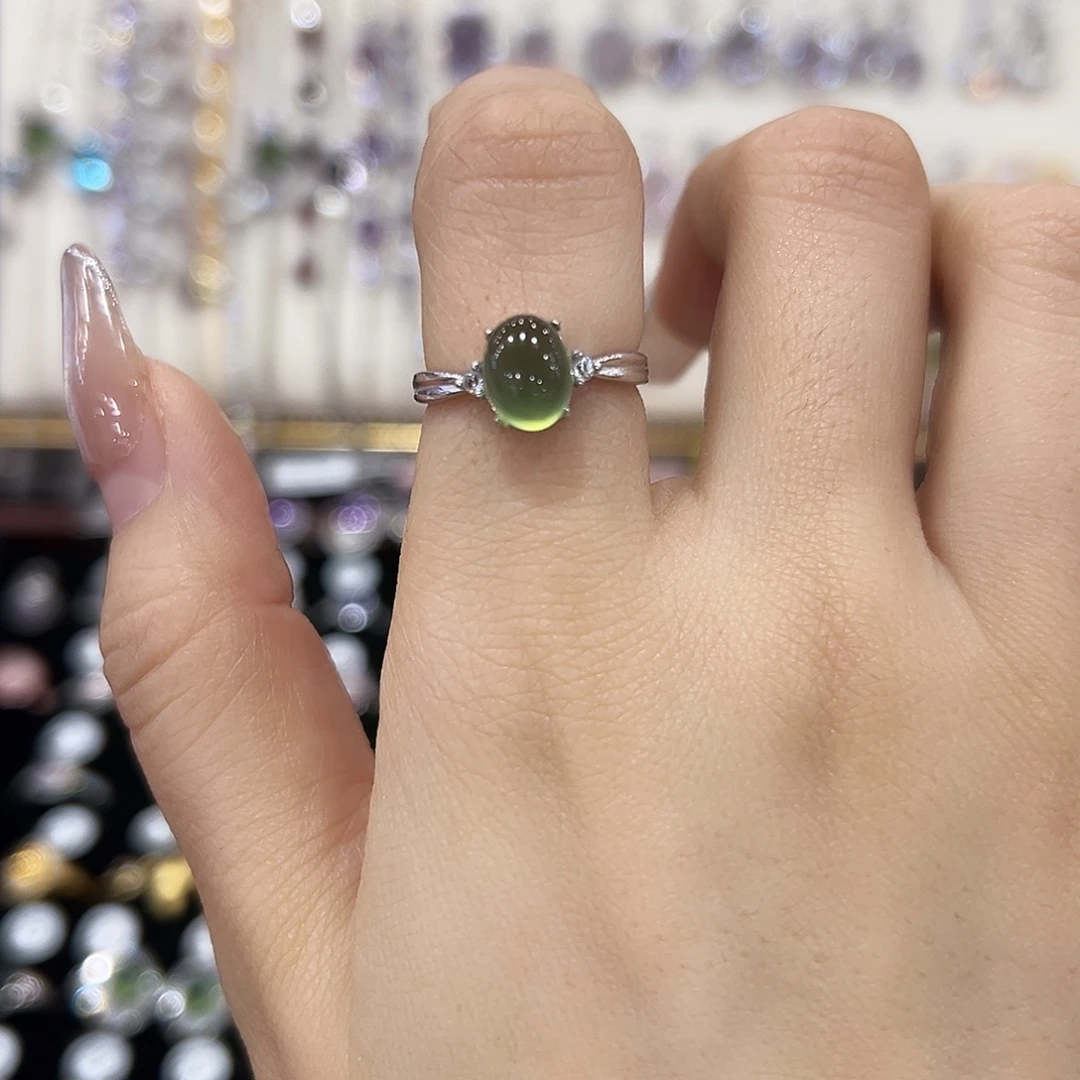 7***i蛇纹石玉银S925镶嵌戒指