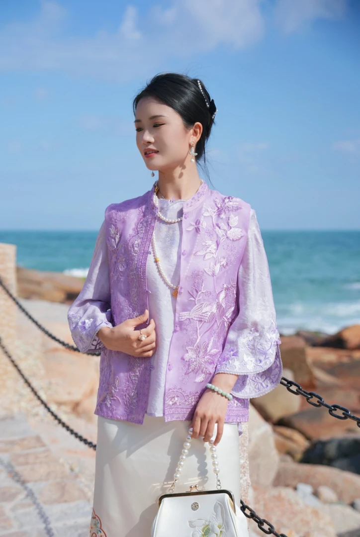 容容【鸟语花香】新中式桑蚕丝高定刺绣2025国风夏季新款马甲35100