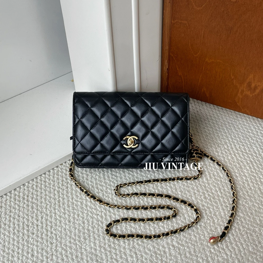 99新 Chanel/香奈儿 黑金羊woc核桃金球22s BJM12-2277