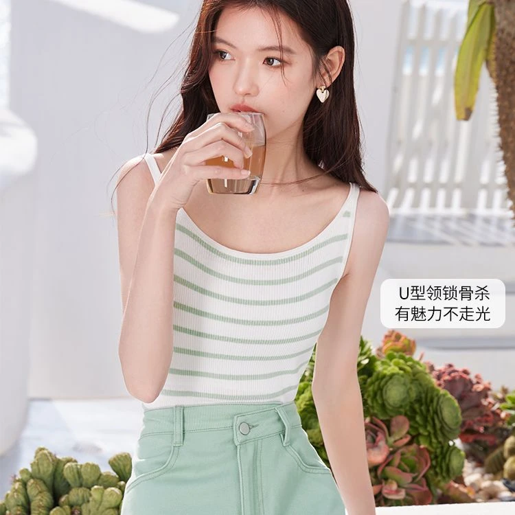【直播专享】N842131背心吊带 香影条纹针织小吊带女夏季新款内搭
