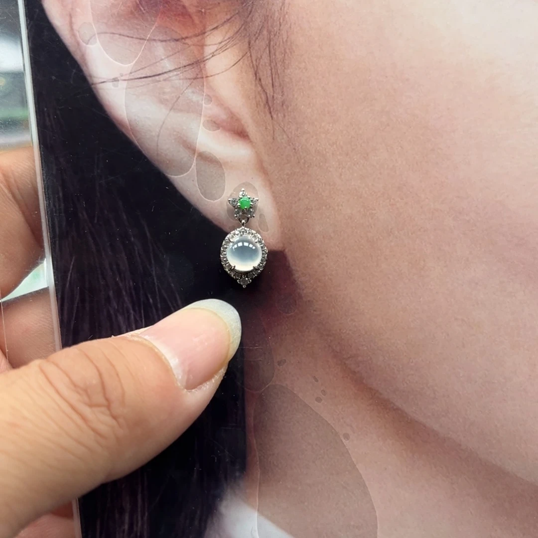 翡翠银S925镶嵌耳饰福利