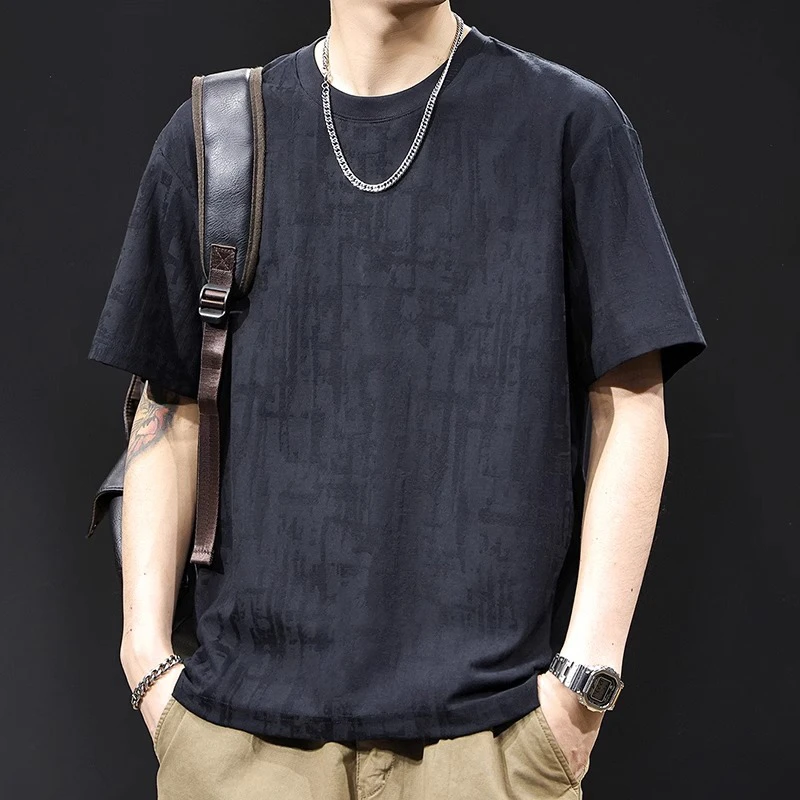 Salodac肌理感提花短袖t恤男夏季新款大码高端衣服潮牌男款半袖