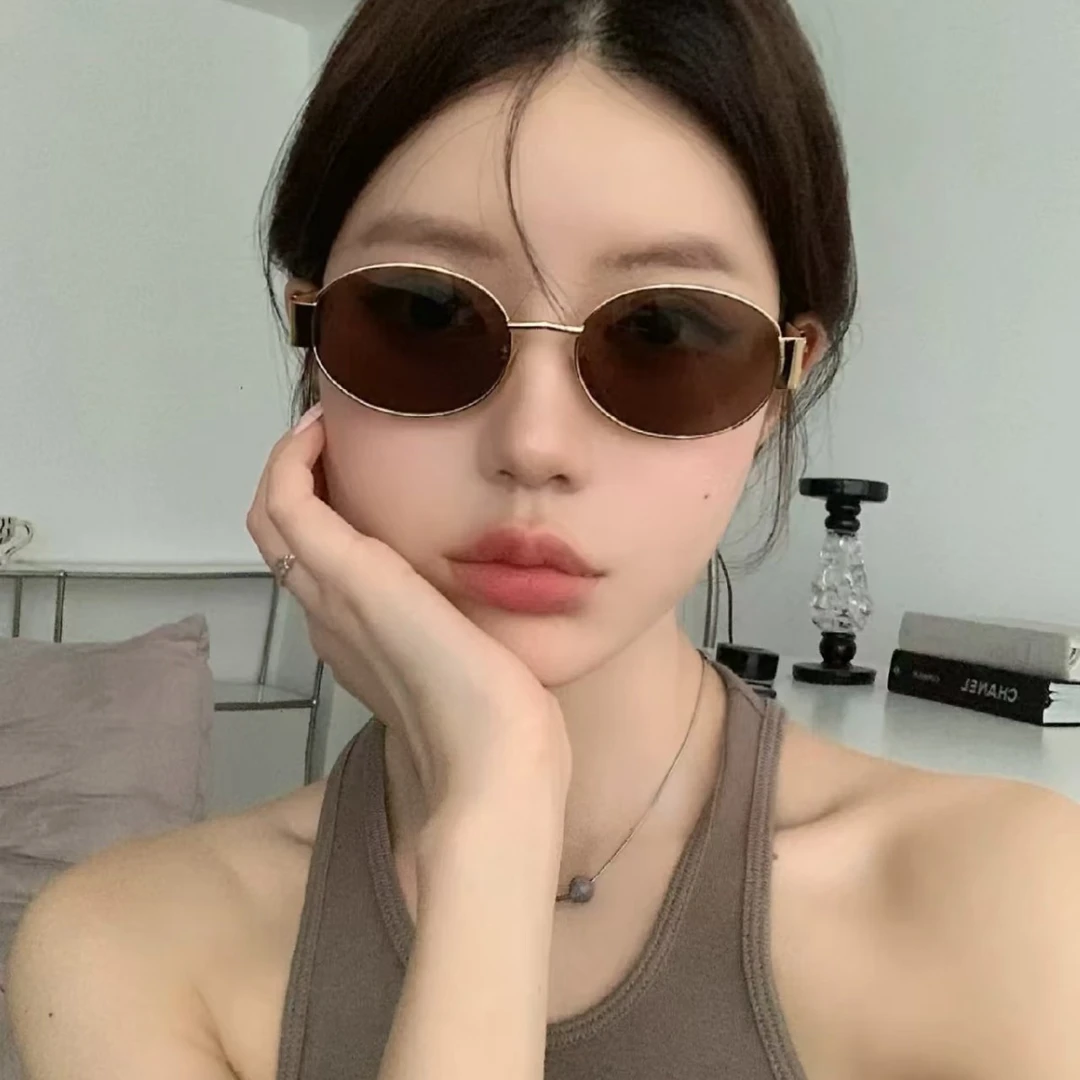 【新疆包邮】椭圆太阳镜女高级感复古金属架太阳眼镜lisa同款墨镜