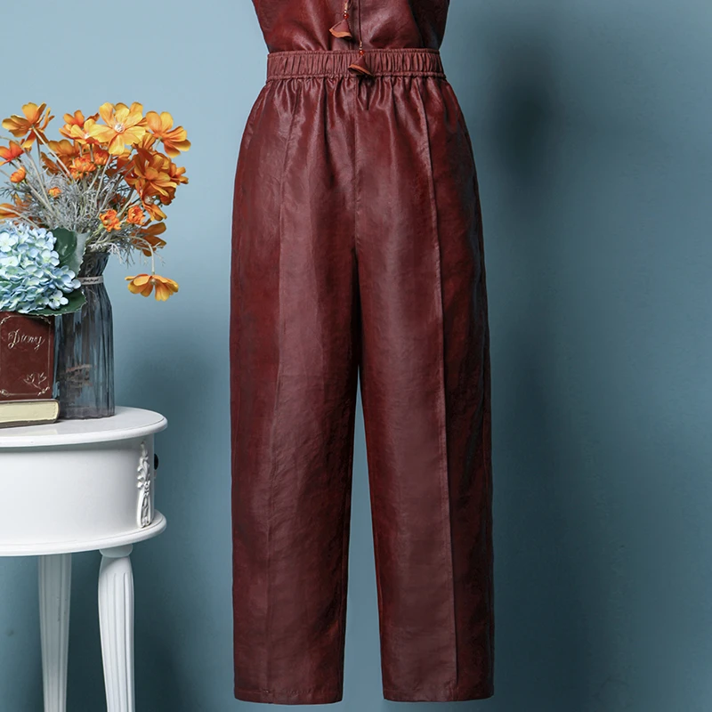 （崔万志工厂）100分 油皮红云纱 桑蚕丝真丝萝卜裤 松紧腰WZ6256