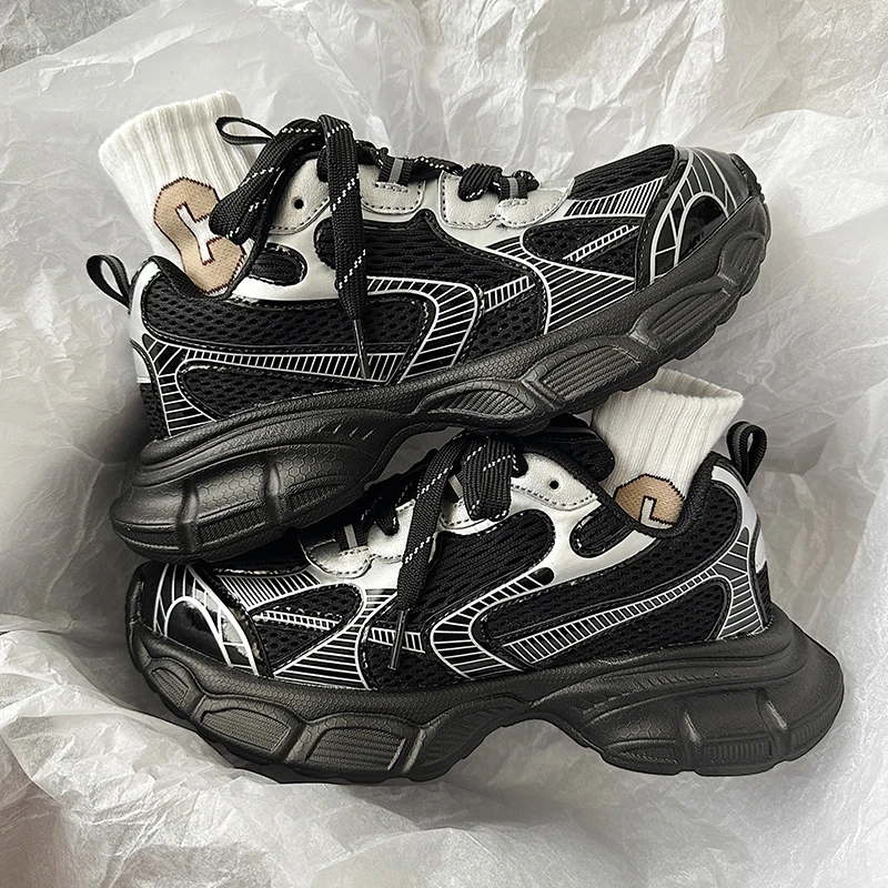 鞋子男款夏季ins透气网面黑色休闲鞋百搭情侣款运动鞋厚底增高鞋