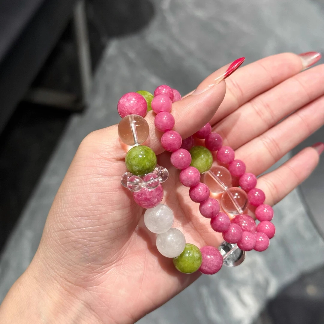铜合金手链 多巴胺乐粉蔷薇仿水晶手串女显白配饰青提色手链百搭