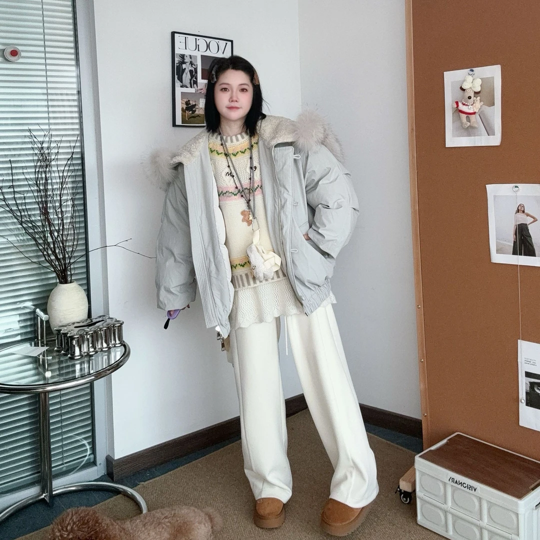 Noese冬季胶囊 可拆卸毛领连帽短款牛角扣羽绒外套