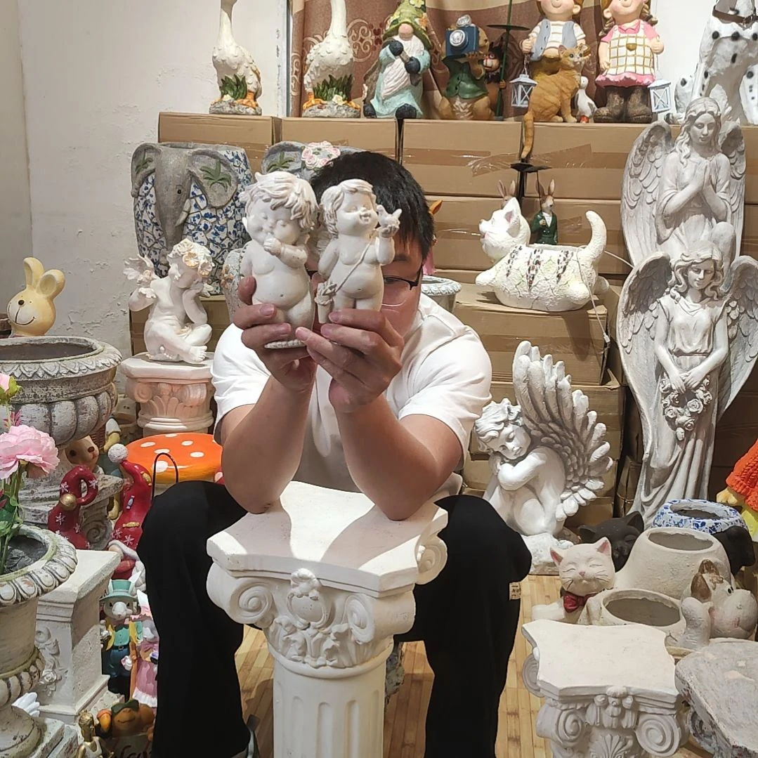 合成树脂小天使一对摆件