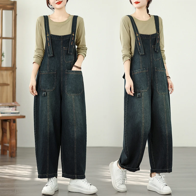 长裤背带裤秋季女秋冬季牛仔裤春秋显瘦复古直筒