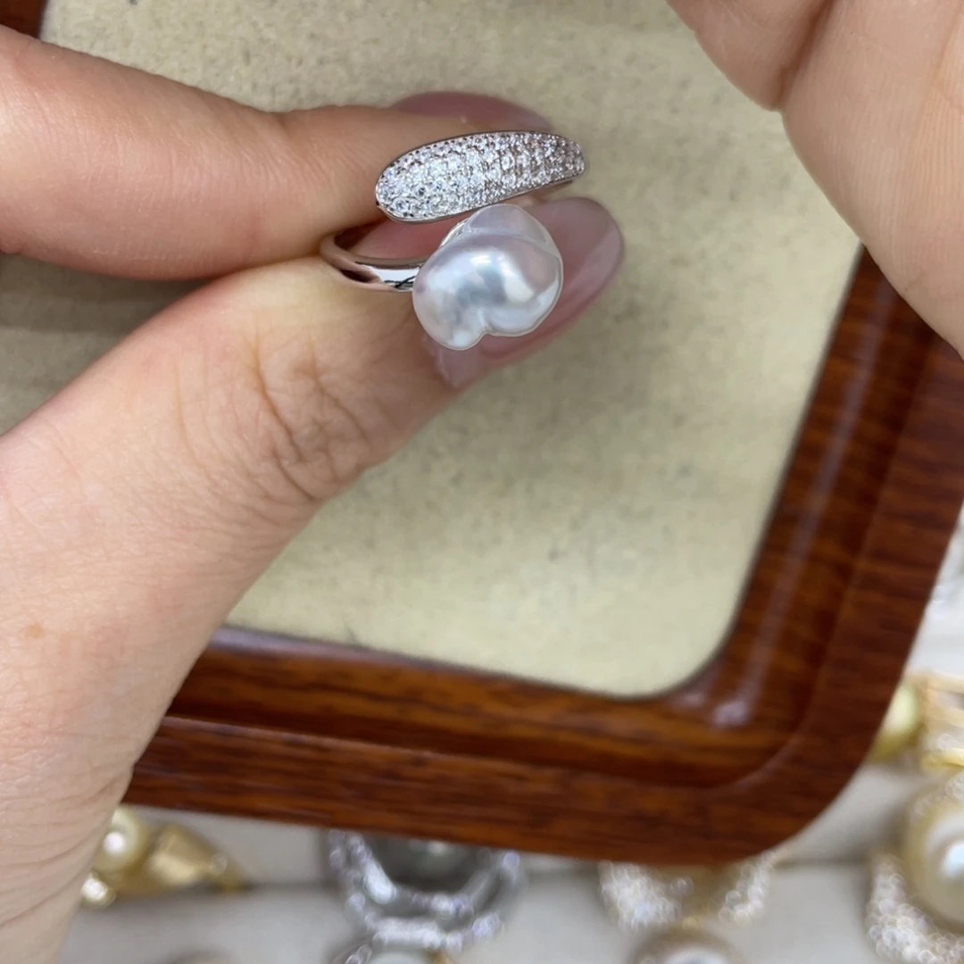 戒指海水珍珠银S925镶嵌