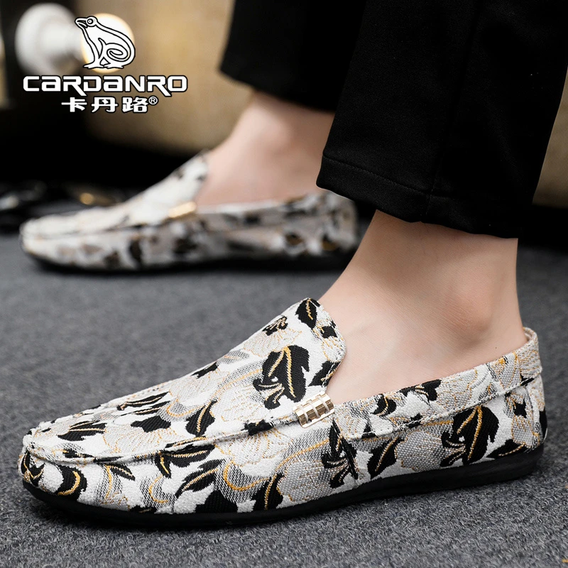 意大利卡丹路男鞋夏季透气帆布鞋一脚蹬男士小众休闲豆豆鞋大码46