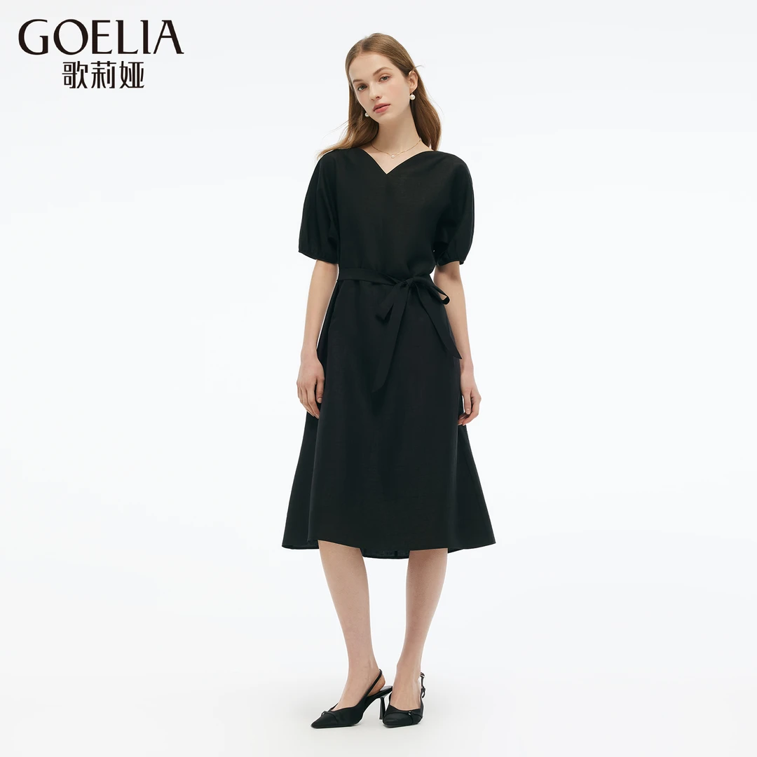 【香云纱】歌莉娅爱心领连衣裙夏季新款黑色桑蚕丝裙子1E4R4K450