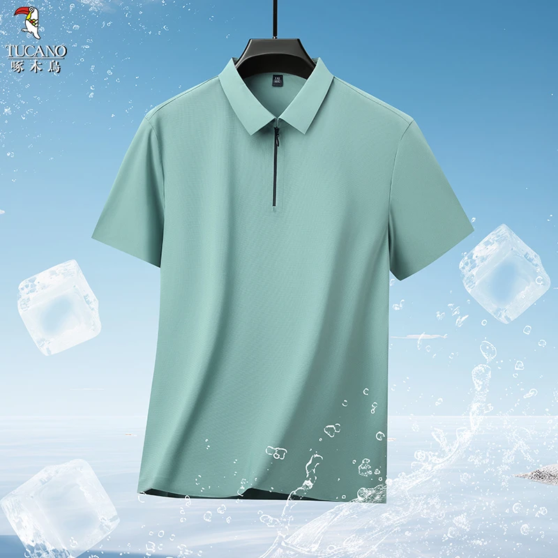 啄木鸟夏季速干男士雅丹风半拉链polo领短袖T恤衫上衣翻领休闲