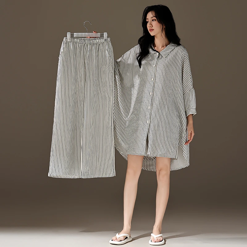 睡衣女款爆款2025新款春秋款三件套七分袖家居服套装夏季外出可穿