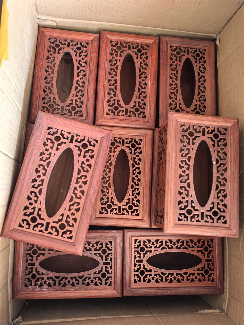 红花梨木镂空纸巾盒家居摆件工艺品一个