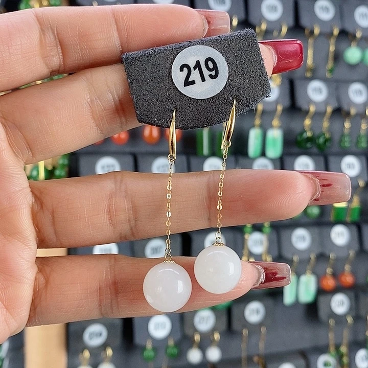 和田玉耳饰18K金镶嵌