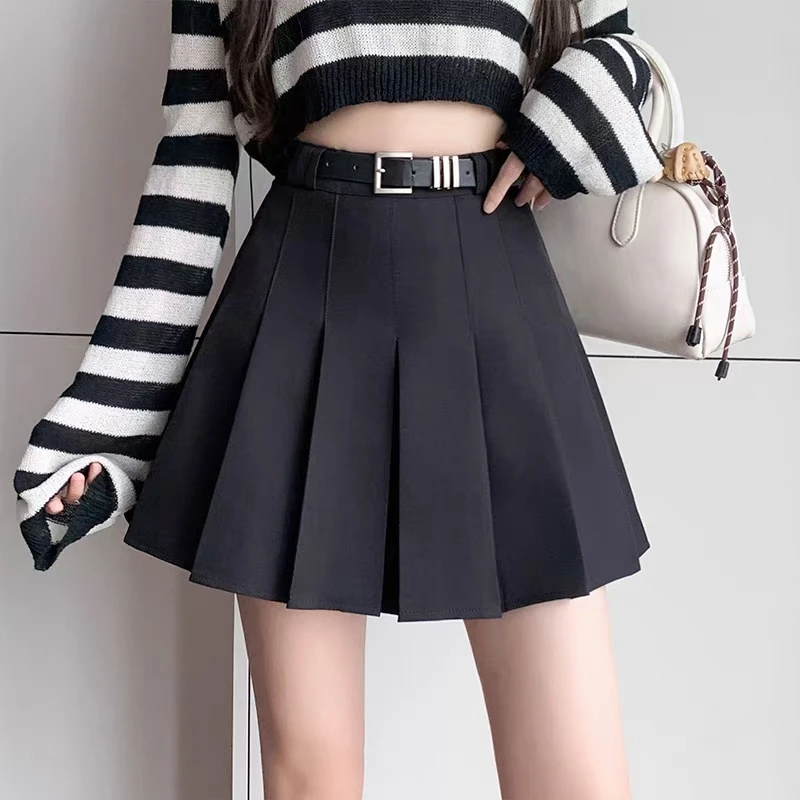 高腰显瘦百褶裙女春秋新款小个子A字半身裙短裙