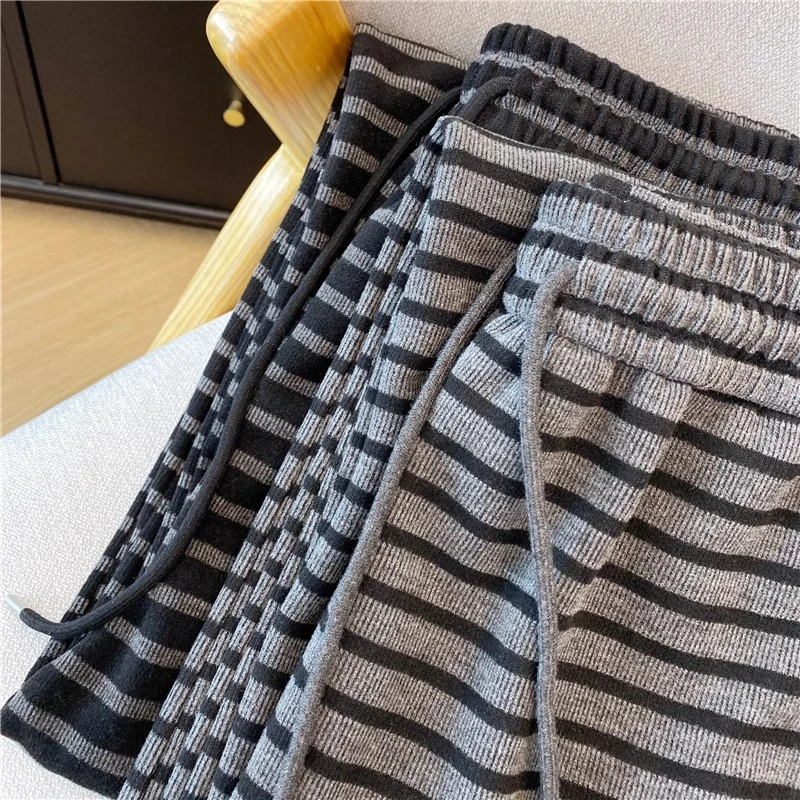 经典条条裤子~小个子2025春夏新款针织条纹薄款休闲裤百搭撞色ins