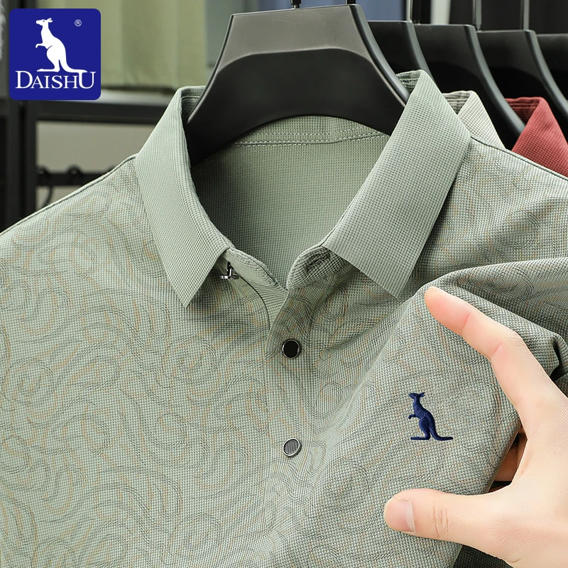 Dai Shu/袋鼠夏季冰丝无痕短袖Polo衫男士潮流印花刺绣爸爸装T恤