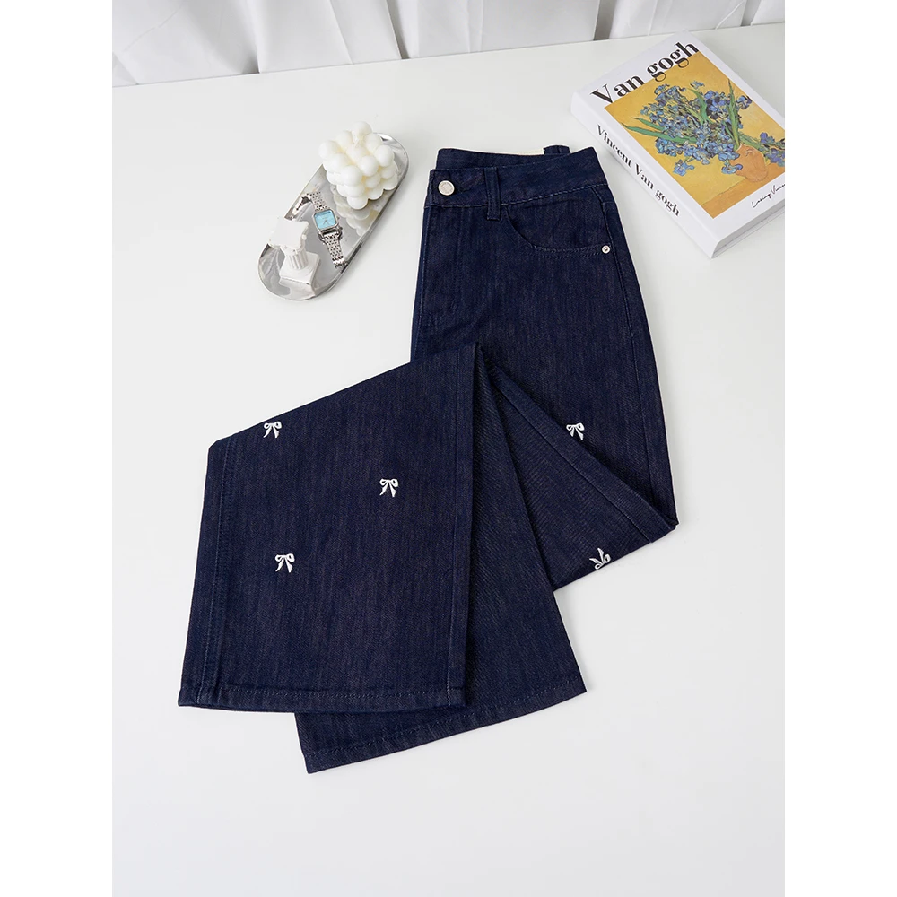 missrococo/洛可可小姐阔腿裤女夏季新款中高腰刺绣牛仔裤671006