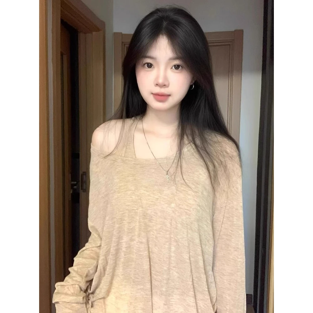 慵懒松弛感长袖罩衫T恤女夏季独特超好看吊带背心两件套设计感
