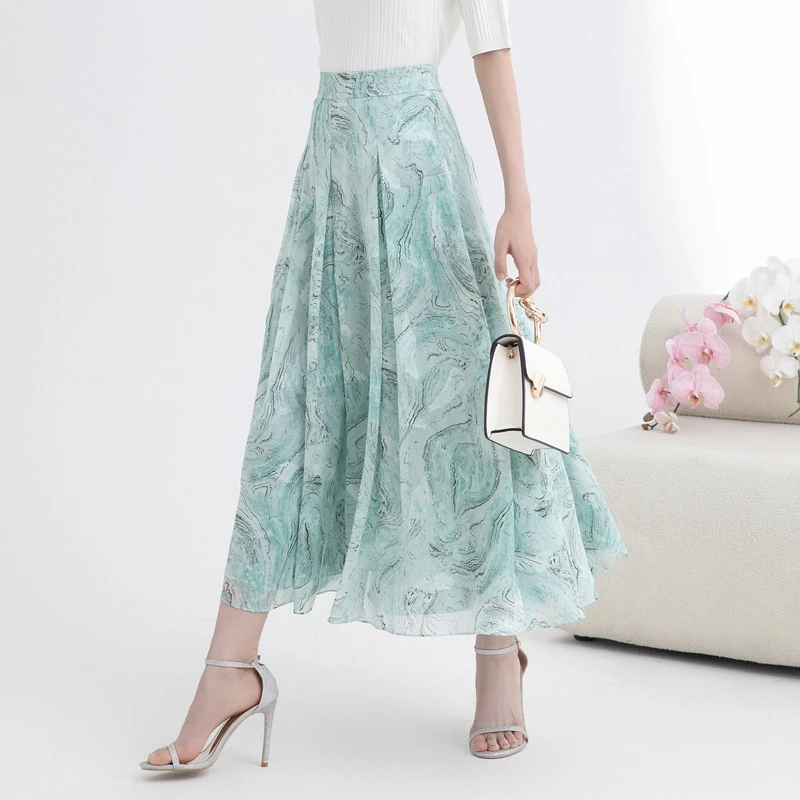 【粉丝专享】BuouBuou老钱风松弛感女装印花伞摆雪纺半身裙BJ3B204