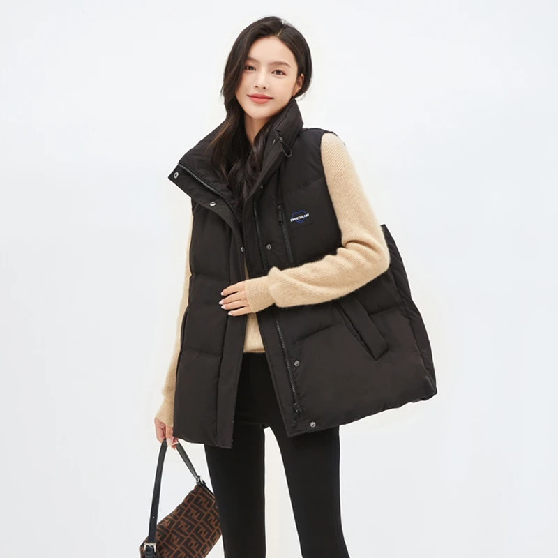 女士羽绒服2025年立领百搭女装冬季修身外穿无袖宽松鸭绒外套