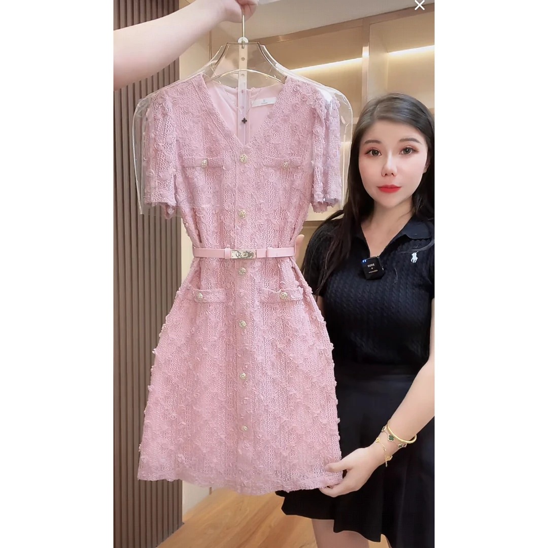 【现货 明早发】1628气质收腰短袖显瘦连衣裙