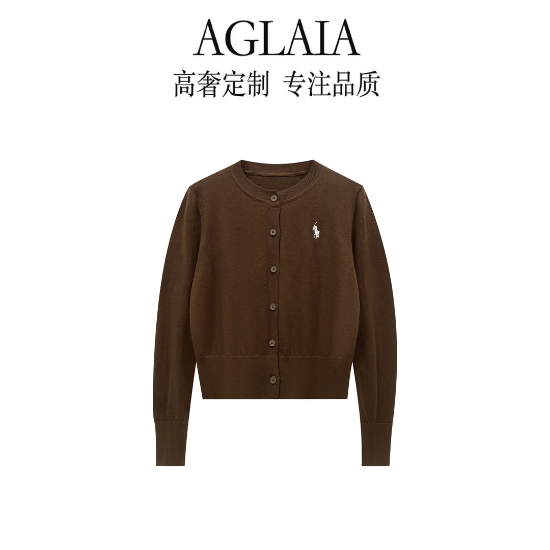 AGLAIA-早秋新款设计感时尚气质简约圆领长袖百搭针织开衫女6210