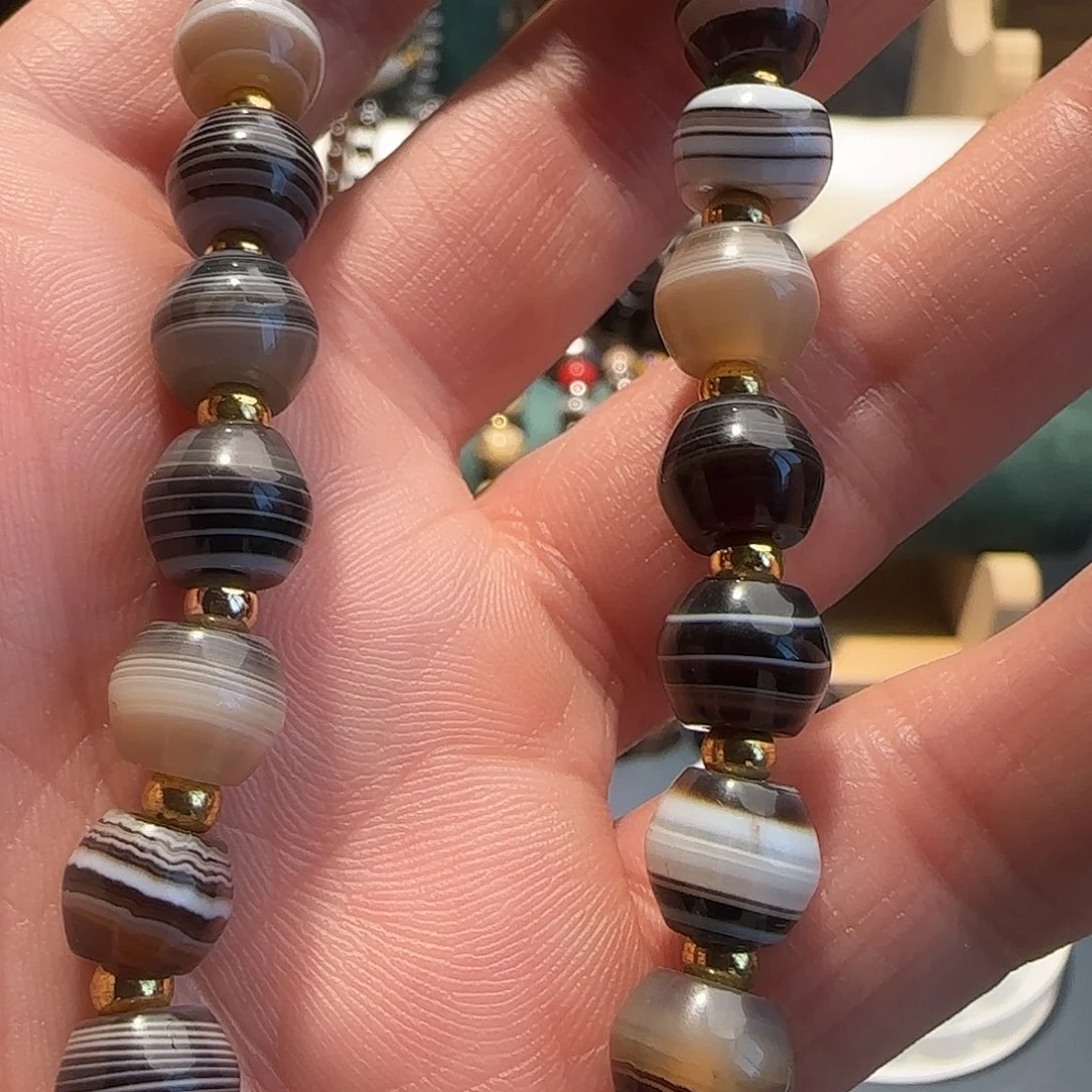 玛瑙/玉髓合金颈饰鼓珠缠丝纹理美 9尺寸