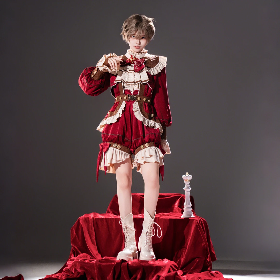 锦慕Lolita红茶松饼复古宫廷王子装少年感正太装红色裤子套装秋冬