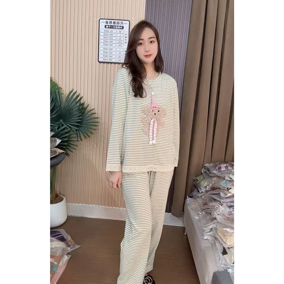 睡衣女冬季新款空气羊毛棉长袖长裤韩版休闲家居服套装（帽子熊）