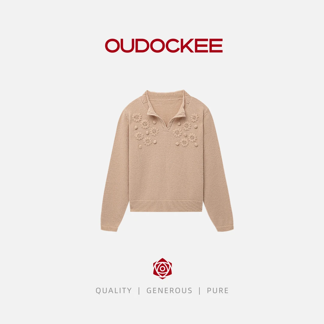 OUDOCKEE 鸥鸥【栀子花】手工立体花朵时尚洋气毛衣 MACAB908T