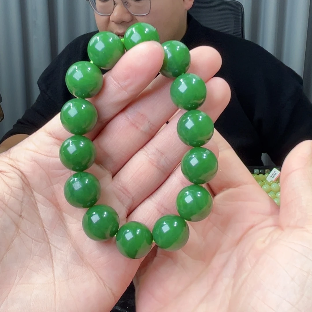****光和田玉未镶嵌手串天然和田玉俄料碧玉圆珠卡16
