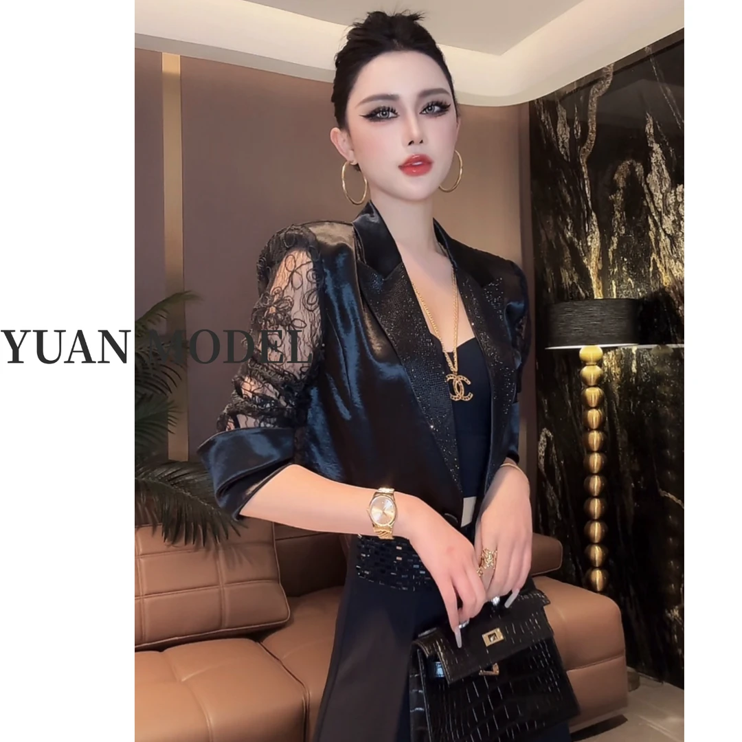 【YUAN MODEL】媛老板【高端原创】春季时装后背蕾丝烫钻小西装041460