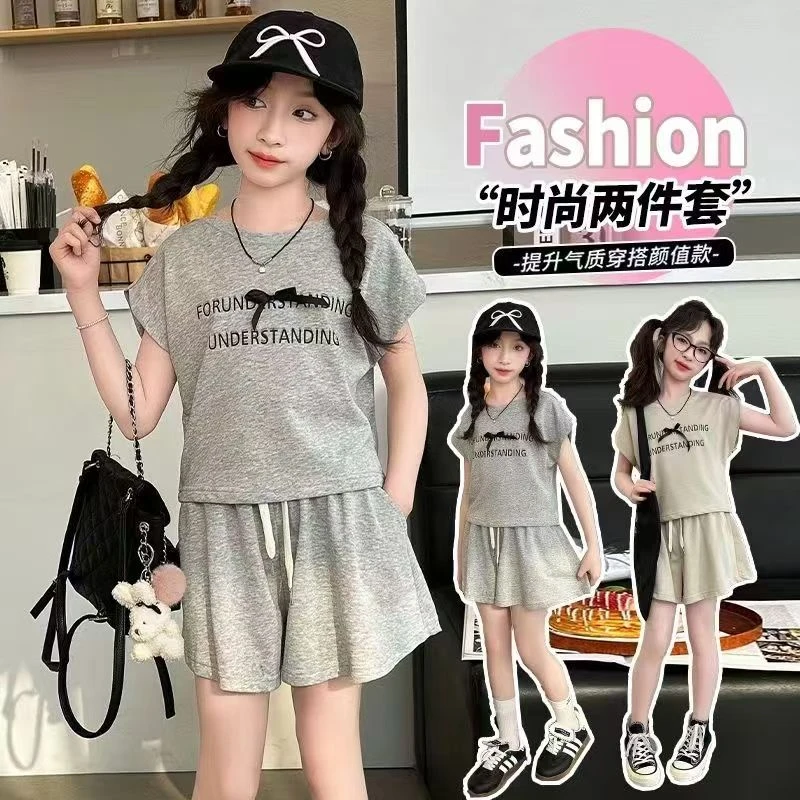 女童套装夏季短袖时髦洋气韩版中大儿童两件套韩版百搭运动潮款