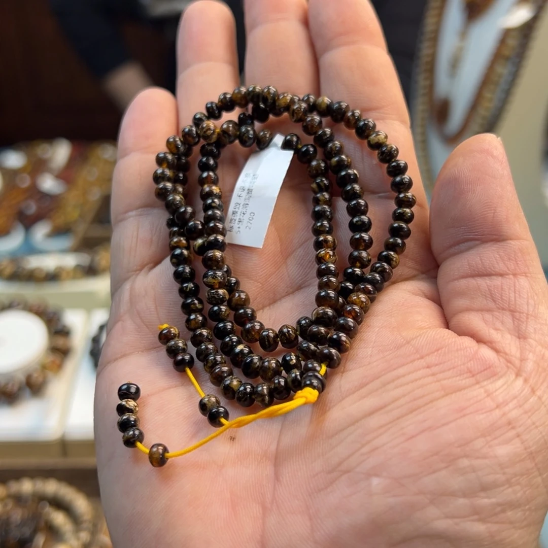 琥珀未镶嵌颈饰108黑花琥珀5m