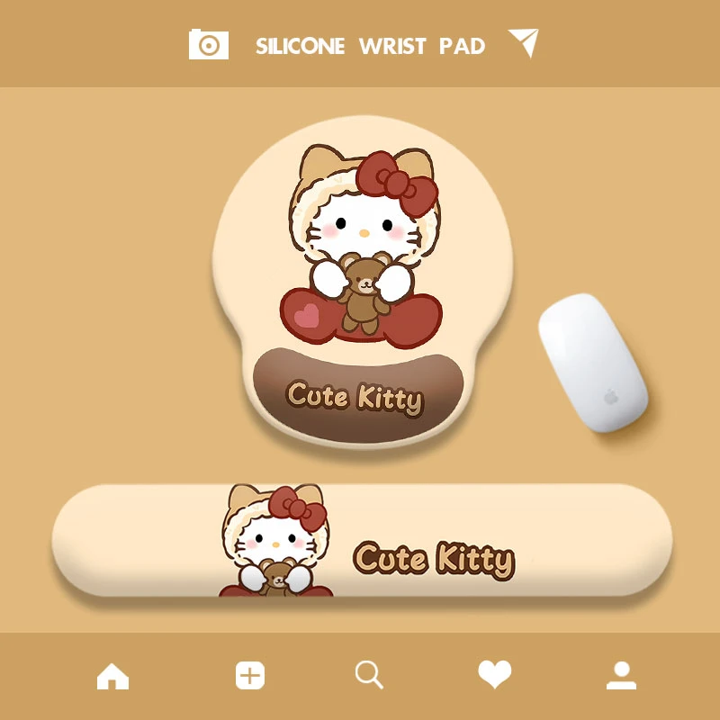 美拉德风kitty猫护腕鼠标垫可爱硅胶防滑办公软桌垫ins风键盘手托