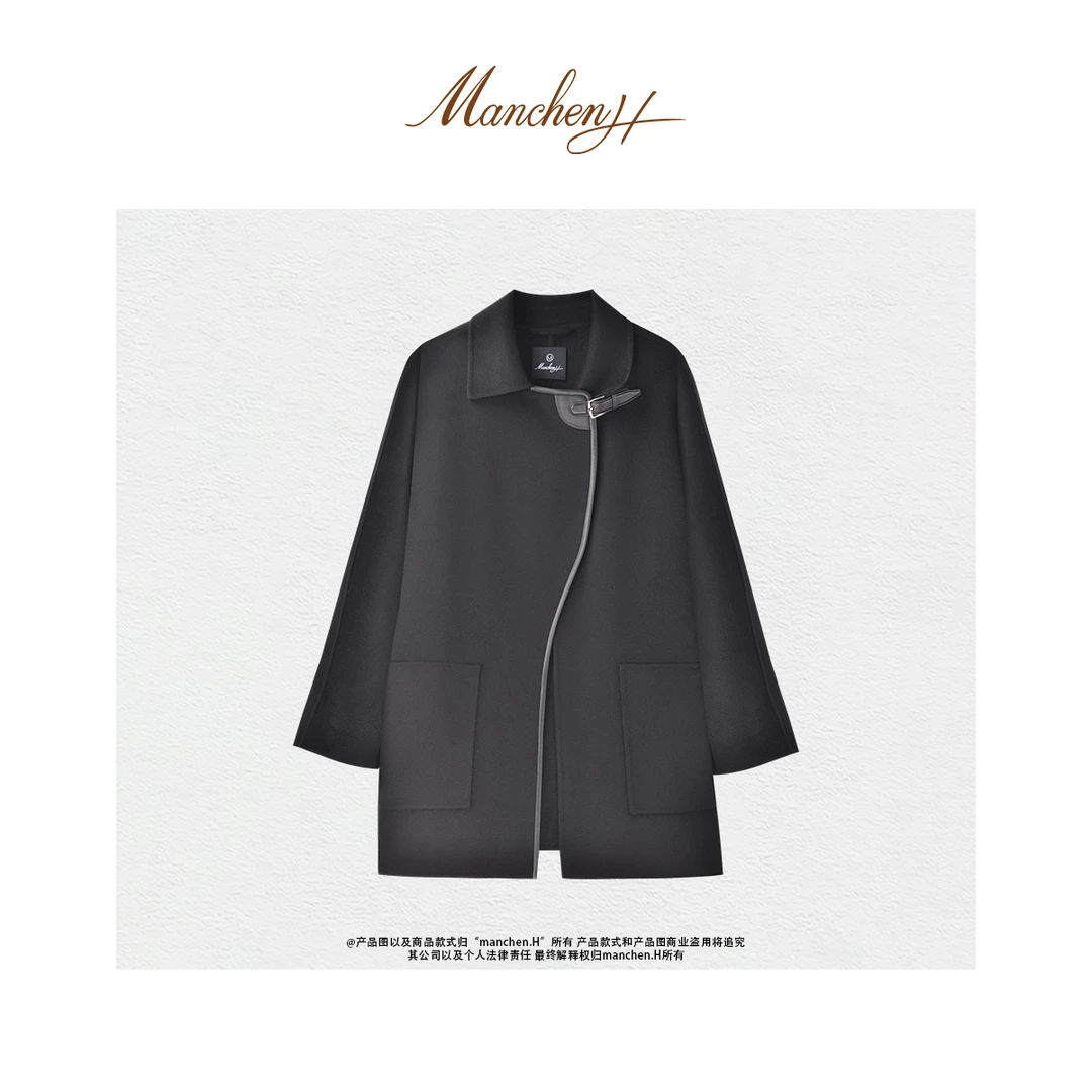Manchenh"H秀场之光"高定小山羊绒13.8mm全手工皮包边气质大衣
