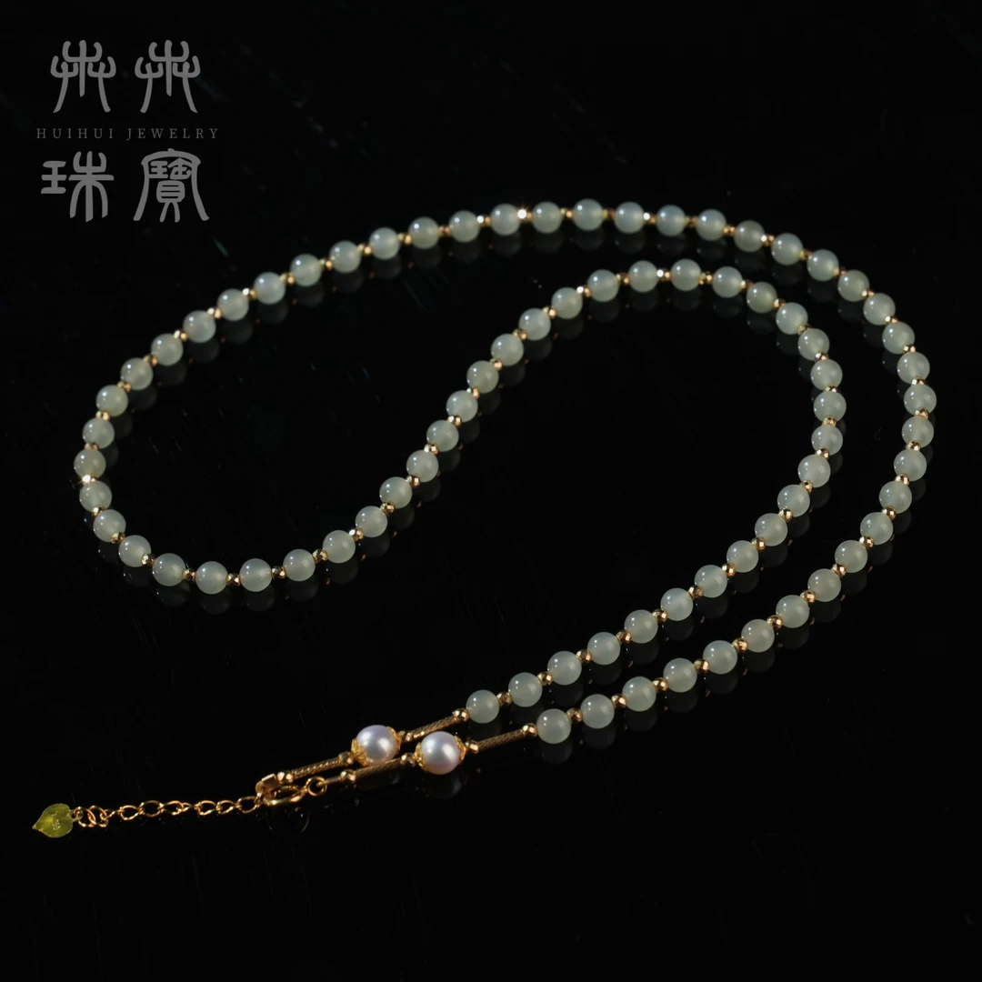 【千芊薏】高冰和田玉18k金时尚设计款珍珠配件万能项链