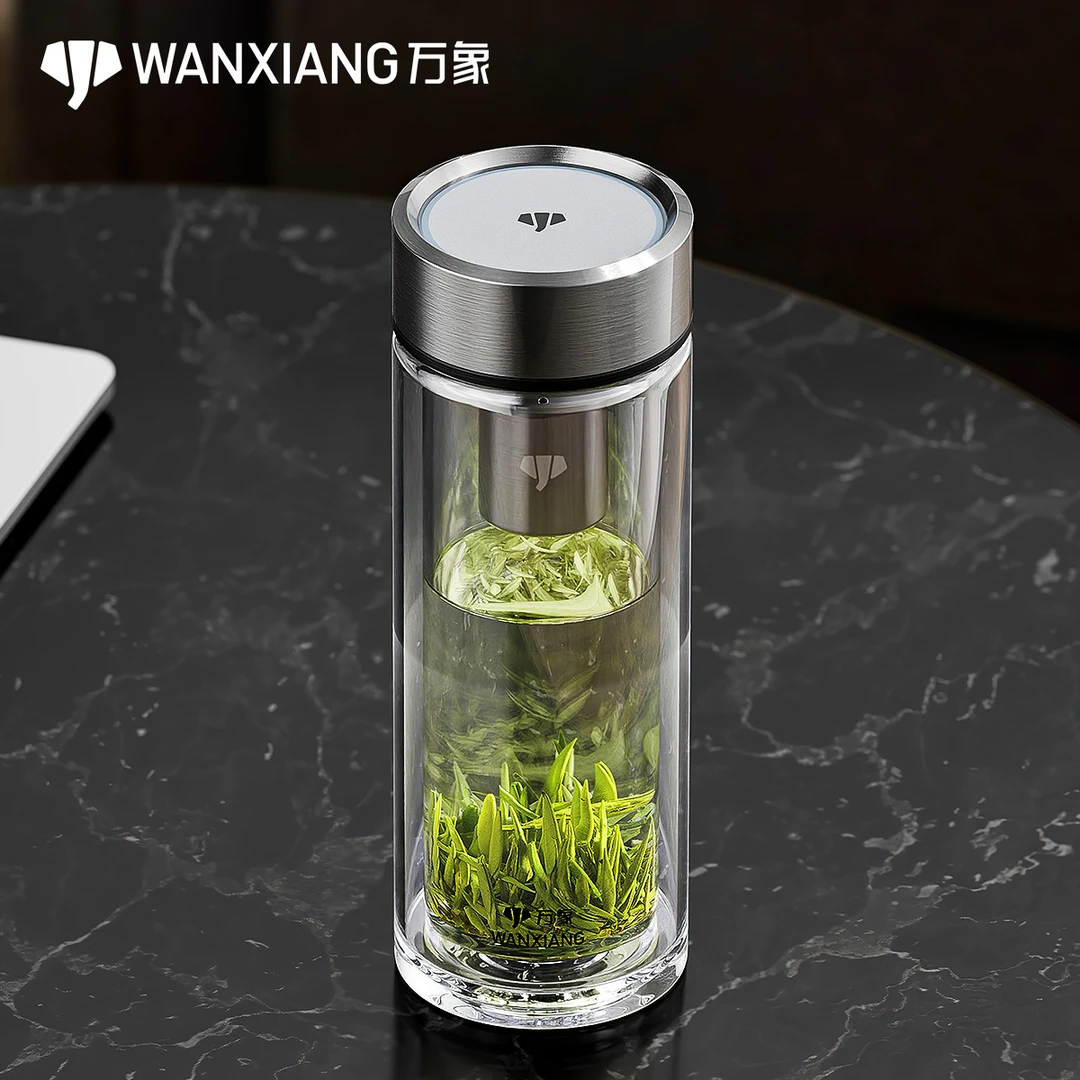 万象双层玻璃杯3D玻璃杯盖车载泡茶男女士水杯大容量高档耐热刻字