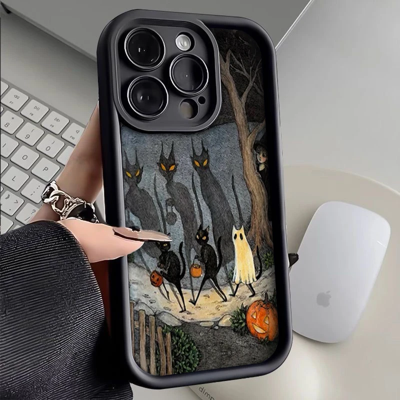 奥菲顿油画幽灵猫适用苹果17高竹手机壳iPhone16华为vivo小米oppo