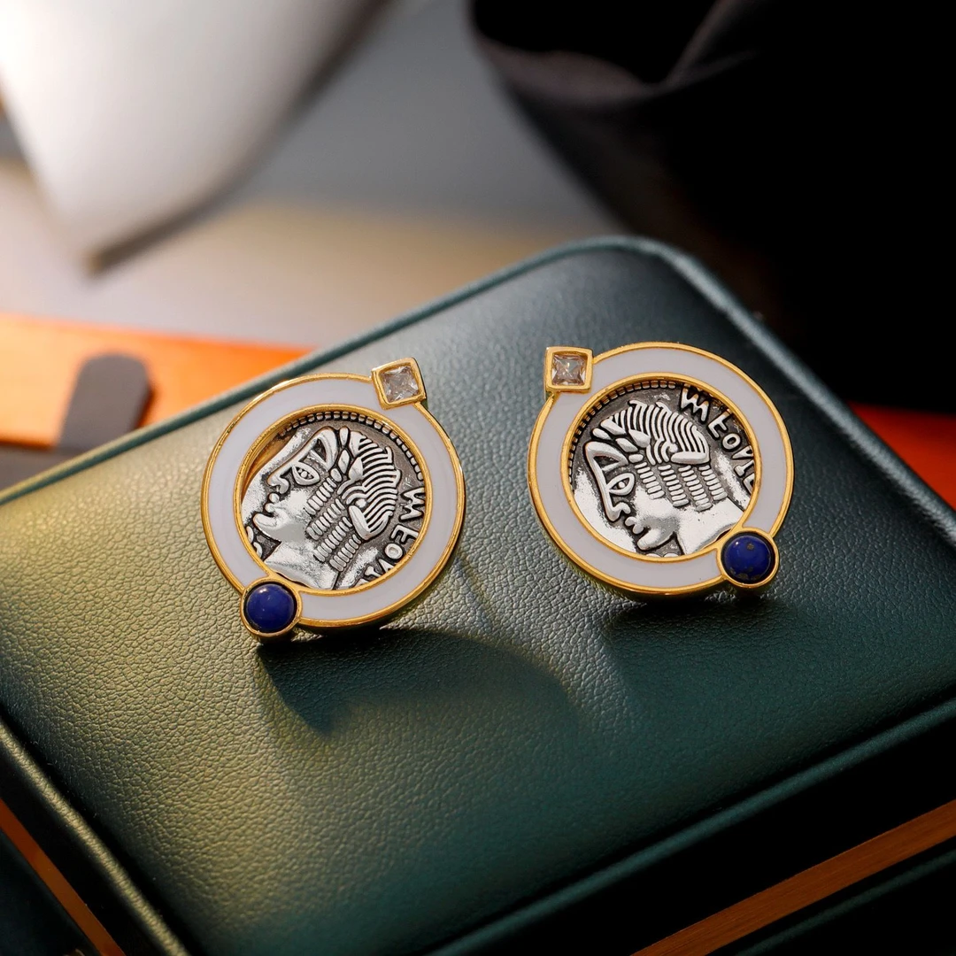 铜合金耳饰 《货号6221》复古人头古币耳钉